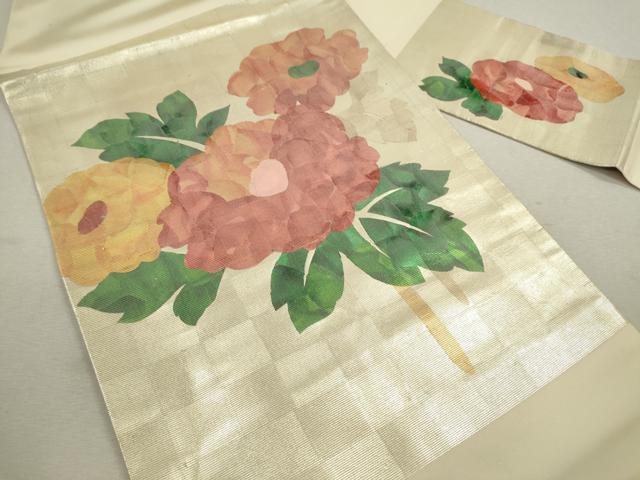 平和屋着物◎九寸名古屋帯 枝花文 金糸 正絹 逸品 CABF2855ze