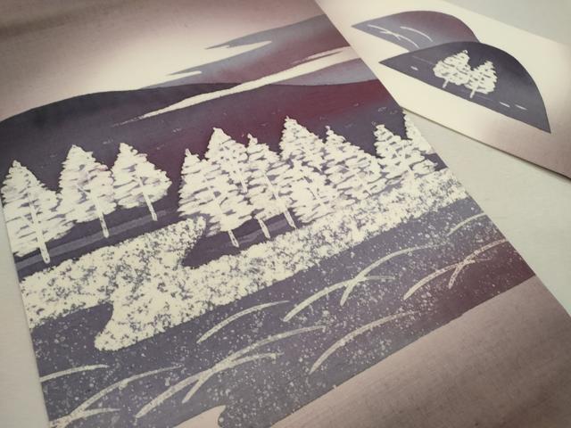 平和屋着物◎九寸名古屋帯 手描き 紬地 霞遠山風景文 正絹 逸品 CABF2867ze