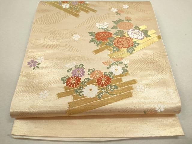 平和屋着物◎西陣 六通柄袋帯 唐織 花筏 金糸 証紙付き 正絹 逸品 未仕立て CABF2873ze