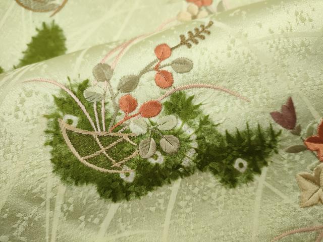 平和屋着物■訪問着 刺繍 花籠文 金糸 正絹 逸品 未使用 CABF2881ze