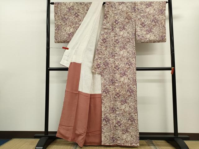 平和屋着物■上質な小紋 松皮菱草花文 正絹 逸品 CABF2908ze