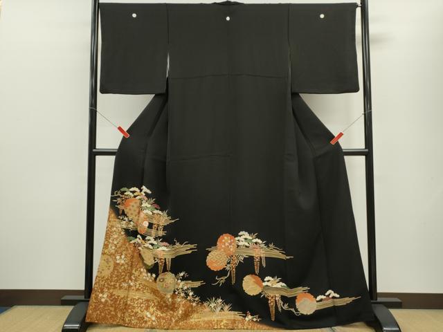 平和屋着物■豪華黒留袖 駒刺繍 雪輪重ね草花文 暈し染め 金彩 正絹 逸品 CABF2937ze