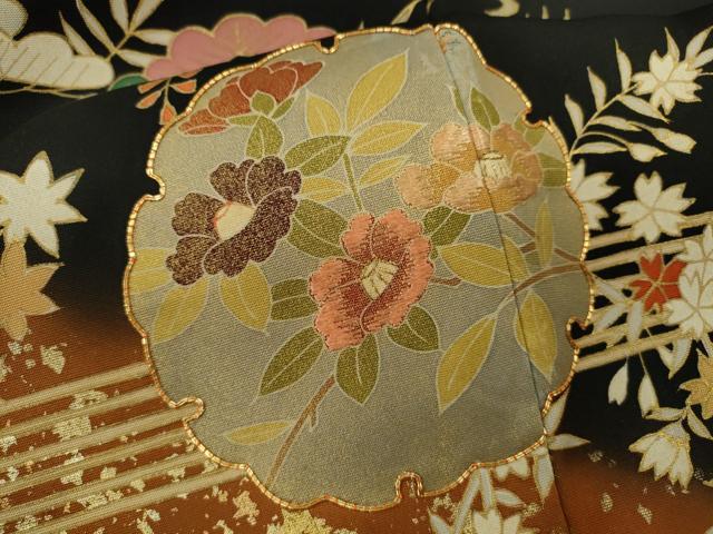 平和屋着物■豪華黒留袖 駒刺繍 雪輪重ね草花文 暈し染め 金彩 正絹 逸品 CABF2937ze