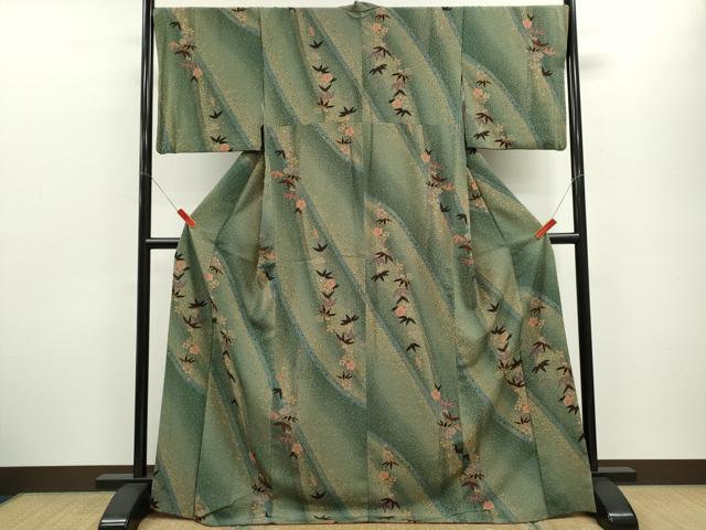 平和屋着物■上質な小紋 笹梅文 鬼しぼ縮緬 洗える着物 CABF2962ze