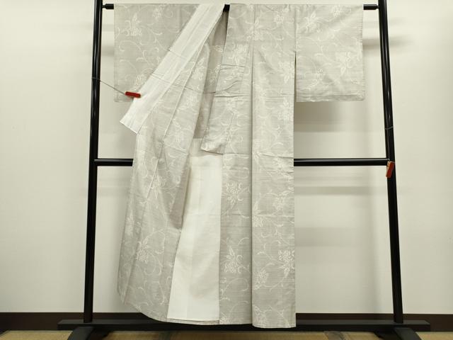 平和屋着物▽本場大島紬 白大島 単衣 9マルキ 更紗花唐草文 大野博望作 証紙付き 正絹 逸品 CABF2978ze