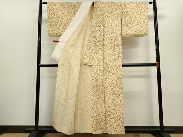 平和屋着物▽上質な小紋 単衣 草花文 正絹 逸品 CABF2980ze