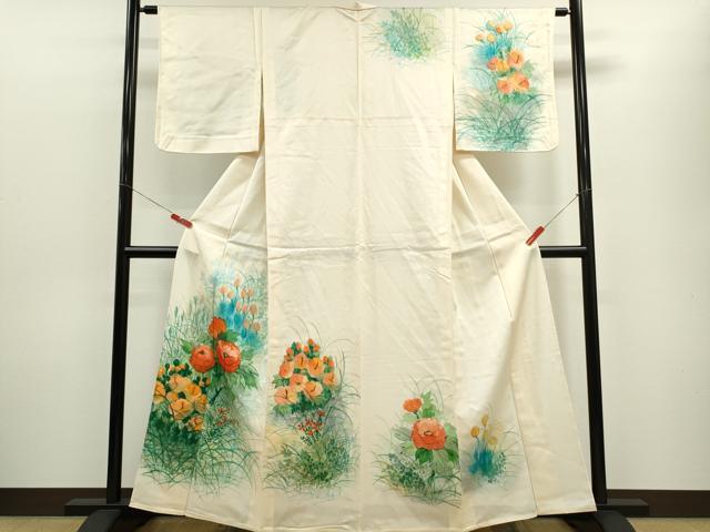 平和屋着物▽訪問着 単衣 手描き 草花文 暈し染め 正絹 逸品 CABF2989ze