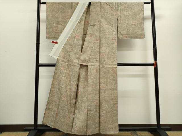 平和屋着物▽上質な紬 単衣 流水舞花文 正絹 逸品 CABF2995ze