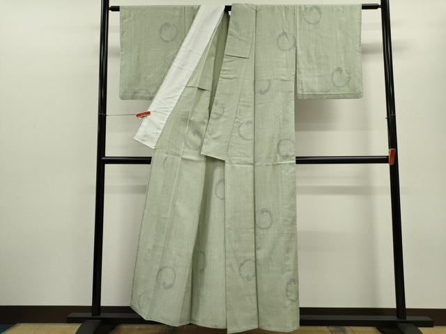 平和屋着物▽結城紬 単衣 80亀甲 飛び亀甲柄 丸文 飛び亀甲柄 正絹 逸品 CABF3021ze