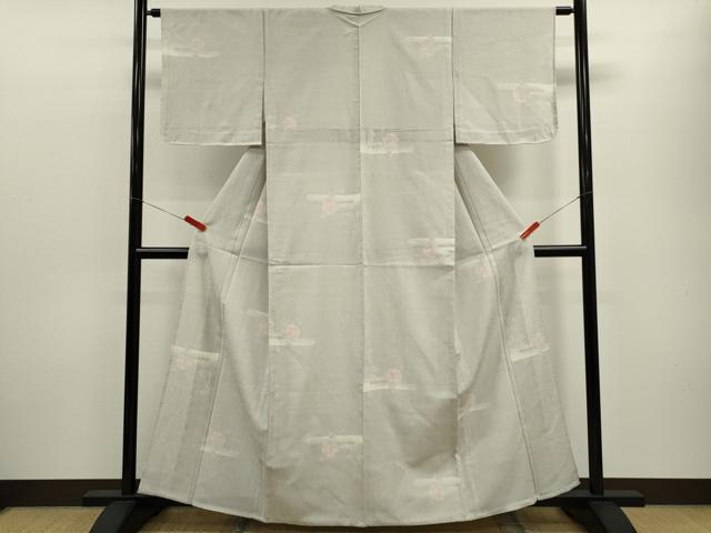 平和屋着物▽本塩沢 単衣 エ霞花文 正絹 逸品 CABF3024ze