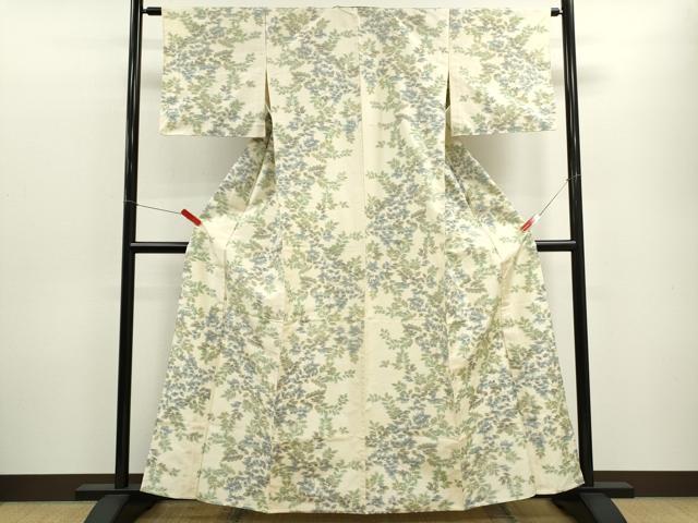 平和屋着物▽上質な紬 単衣 草花文 正絹 逸品 CABF3031ze