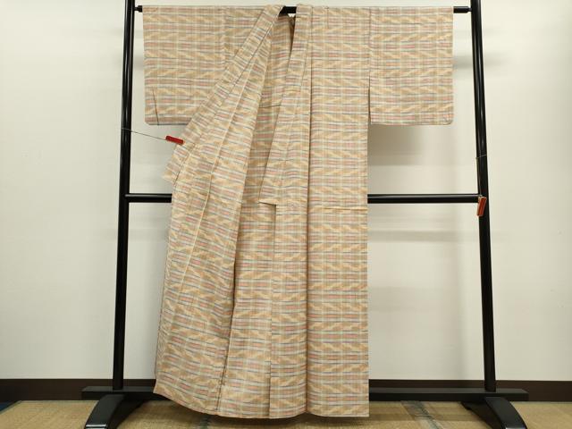 平和屋着物▽上質な紬 単衣 格子柄 正絹 逸品 CABF3034ze