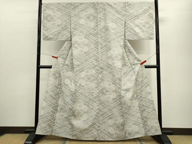 平和屋着物▽本場大島紬 白大島 単衣 7マルキ 檜垣草花文 正絹 逸品 CABF3038ze
