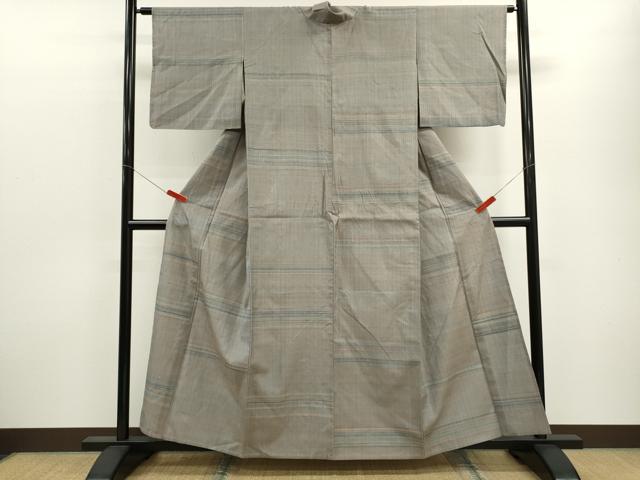 平和屋着物▽上質な紬 単衣 霞横縞文 正絹 逸品 CABF3043ze