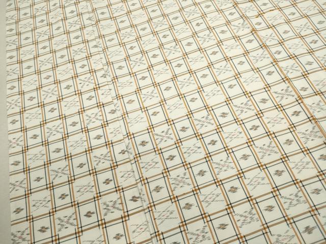 平和屋着物▽上質な紬 単衣 格子吉祥文 正絹 逸品 CABF3046ze