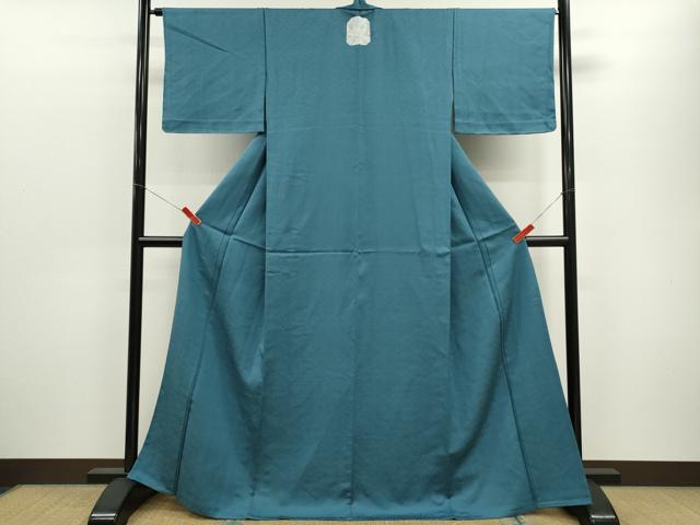 平和屋着物▽上質な色無地 単衣 菱枝葉地紋 藍色 正絹 逸品 未使用 CABF3078ze
