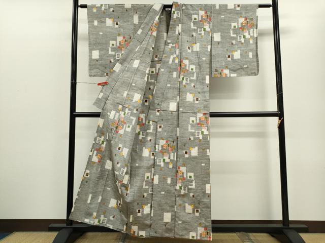 平和屋着物▽上質な紬 単衣 色紙重ね文 正絹 逸品 CABF3080ze