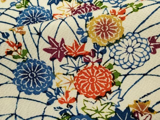 平和屋着物▽上質な小紋 単衣 型染め 草花文 正絹 逸品 CABF3098ze
