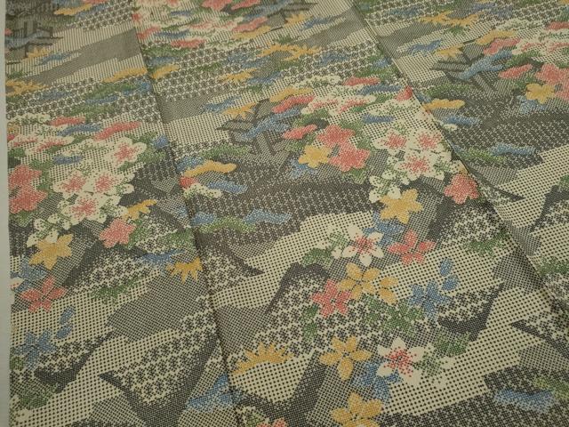 平和屋着物▽本場染大島紬 単衣 松竹梅風景文 正絹 逸品 CABF3099ze
