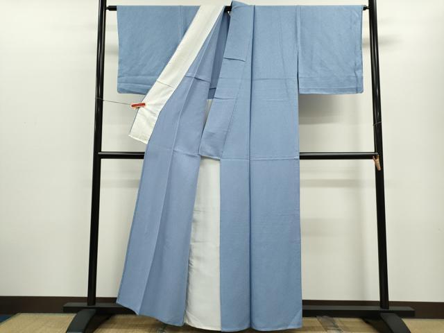 平和屋着物▽上質な色無地 単衣 紋意匠 青藤色 正絹 逸品 未使用 CABF3120ze