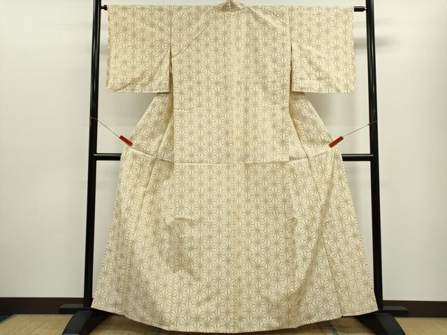 平和屋着物▽上質な紬 単衣 麻の葉文様 正絹 逸品 未使用 CABF3123ze