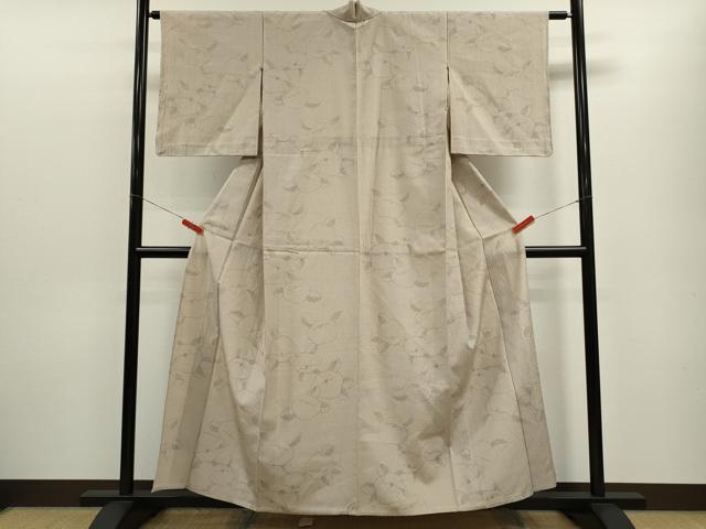 平和屋着物▽茶人しぼり絣 紬 草木染 椿 単衣 証紙付き 正絹 逸品 未使用 CABF3124ze