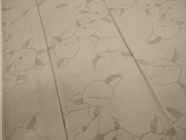 平和屋着物▽茶人しぼり絣 紬 草木染 椿 単衣 証紙付き 正絹 逸品 未使用 CABF3124ze