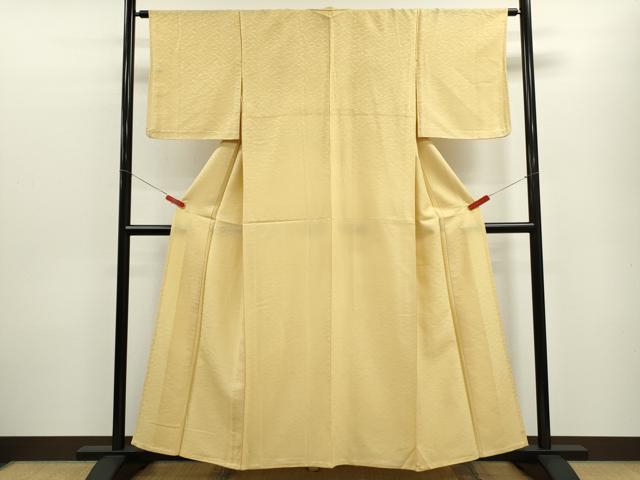 平和屋着物▽上質な色無地 単衣 芝草地紋 卵色 正絹 逸品 CABF3131ze