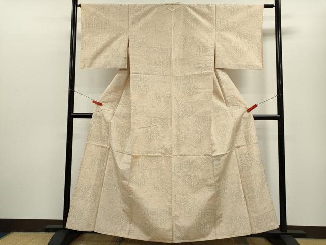 平和屋着物▽上質な紬 単衣 幾何学模様 正絹 逸品 CABF3138ze