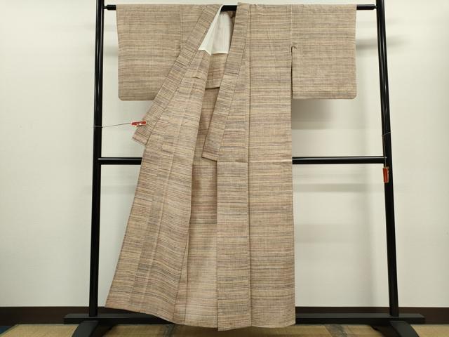 平和屋着物▽上質な紬 単衣 横縞文 正絹 逸品 CABF3139ze