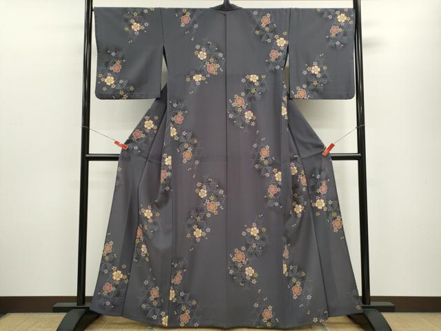 平和屋着物▽小紋 単衣 網目舞花文 暈し染め 洗える着物 CABF3140ze