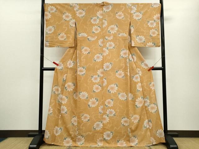 平和屋着物▽上質な小紋 単衣 草花文 鬼しぼ縮緬 正絹 逸品 CABF3147ze
