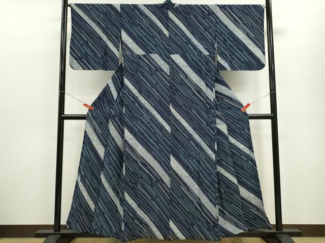平和屋着物▽上質な小紋 単衣 斜線吉祥文 正絹 逸品 CABF3148ze
