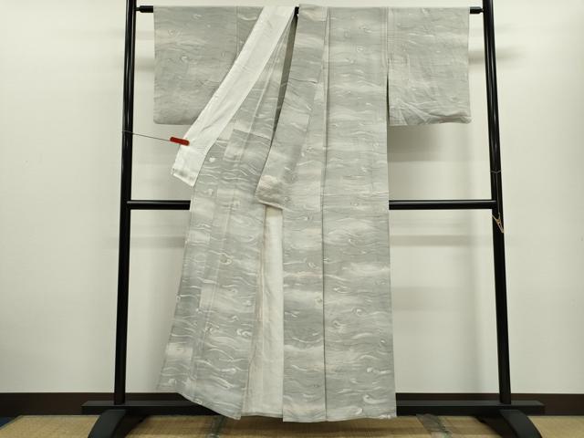 平和屋着物▽上質な小紋 単衣 手描き 墨流し文様 暈し染め 正絹 逸品 CABF3162ze
