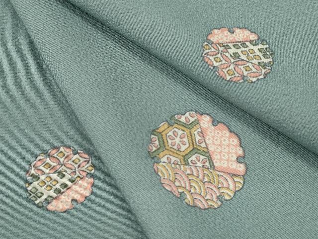 平和屋着物▽上質な小紋 単衣 雪輪吉祥文 正絹 逸品 CABF3164ze