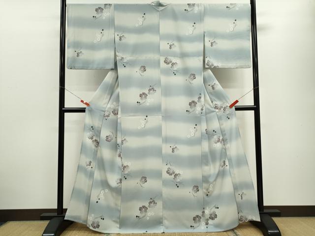 平和屋着物▽小紋 単衣 草花文 暈し染め さんび謹製 洗える着物 CABF3166ze