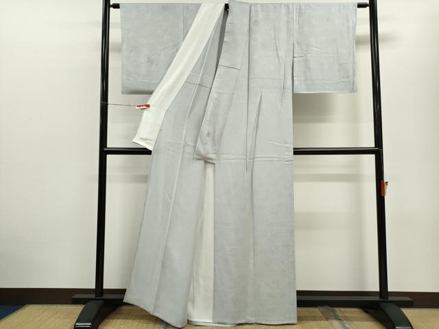 平和屋着物▽上質な色無地 単衣 桐唐草地紋 白鼠色 高島屋扱い 正絹 逸品 CABF3167ze