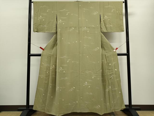 平和屋着物▽上質な小紋 単衣 立波枝花文 金彩 正絹 逸品 CABF3170ze