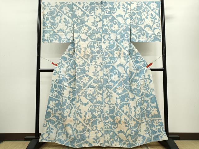 平和屋着物■上質な小紋 絞り 花唐草文 正絹 逸品 CABF3182ze