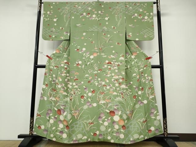 平和屋着物●訪問着　草花文　鬼しぼ縮緬　正絹　逸品　CABF3216ut 平和屋着物○訪問着 草花文 鬼しぼ縮緬 正絹 逸品 CABF3216ut