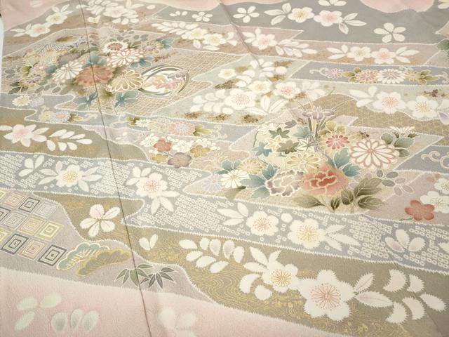 平和屋着物●訪問着 道長松皮菱花文 金彩 正絹 逸品 CABF3231ut