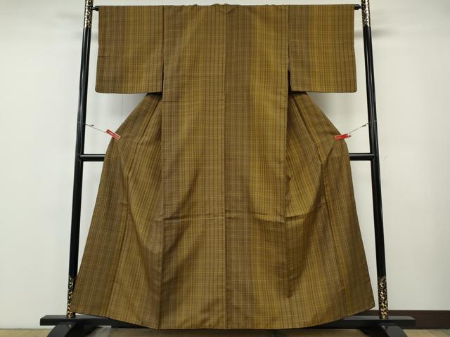 平和屋着物●本場黄八丈 平織 紬 格子柄 正絹 逸品 CABF3244ut