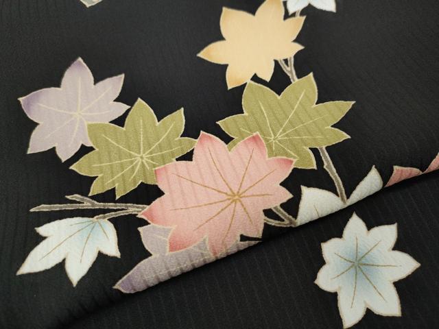 平和屋着物●上質な小紋 枝楓文 黒地 松坂屋扱い 正絹 逸品 CABF3246ut