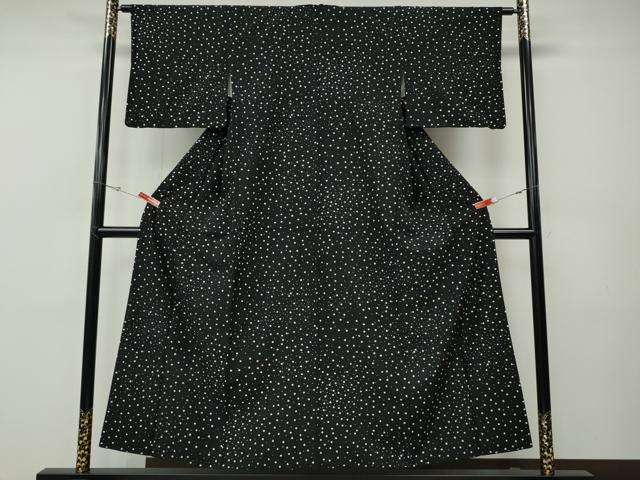 平和屋着物●小紋 大小あられ 黒地 洗える着物 CABF3253ut