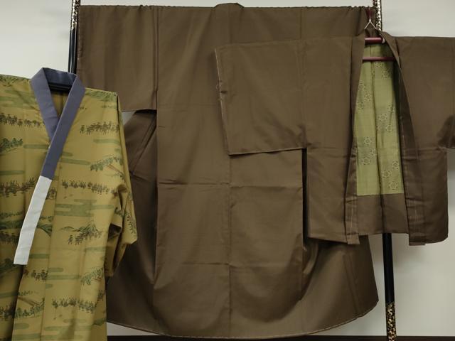 平和屋着物●男性　お召　アンサンブル　長襦袢セット　100亀甲　洗える着物　CABF3260ut 平和屋着物○男性 お召 アンサンブル 長襦袢セット 100亀甲 洗える着物