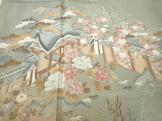 平和屋着物●訪問着 鴛鴦風景花文 暈し染め 金彩 正絹 逸品 CABF3286ut