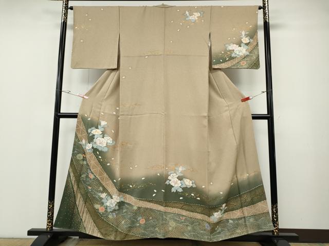 平和屋着物○訪問着 こぼれ松葉花文 暈し染め 金彩 正絹 逸品
