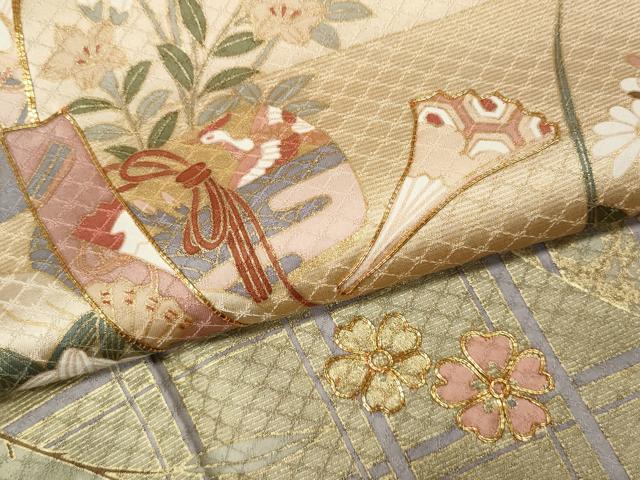 平和屋着物●訪問着 駒刺繍 飛鶴几帳草花文 暈し染め 金彩 正絹 逸品 CABF3297ut