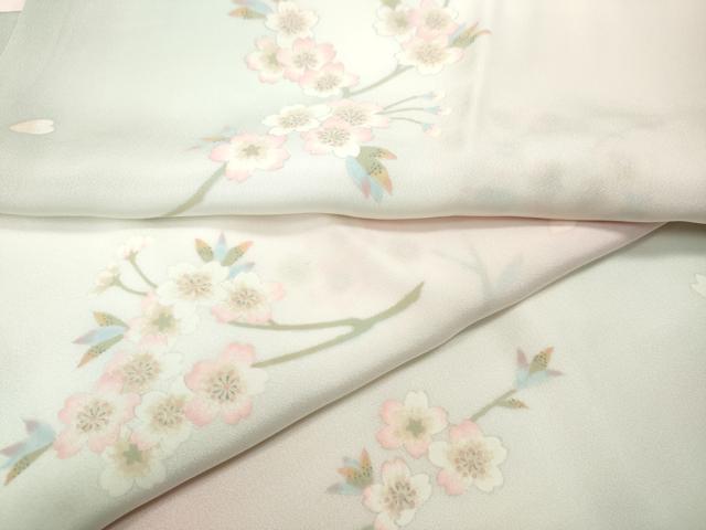 平和屋着物●長襦袢 無双仕立て 枝桜文 暈し染め 半衿刺繍 正絹 逸品 CABF3329ut