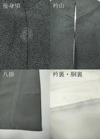 平和屋着物●江戸小紋 鮫小紋柄 黒地 鬼しぼ縮緬 正絹 逸品 CABF3335ut